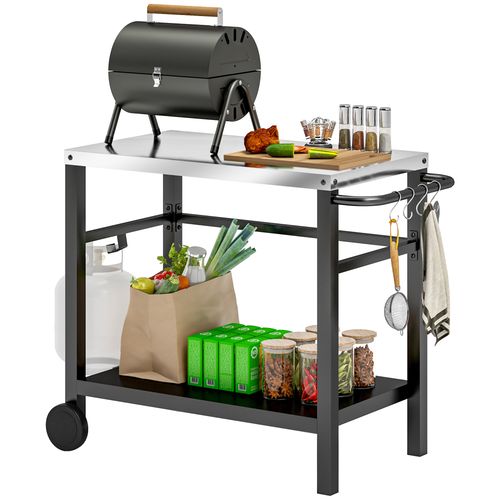 Outsunny Portable BBQ Table with Shelving & Hooks - Perfect for Outdoor Dining!