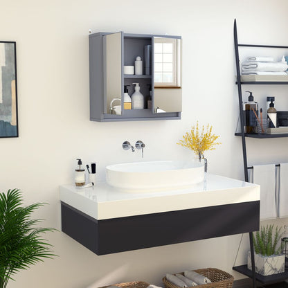 Elegant Wall-Mounted Mirror Cabinet with Adjustable Shelf - Grey Bathroom Storage