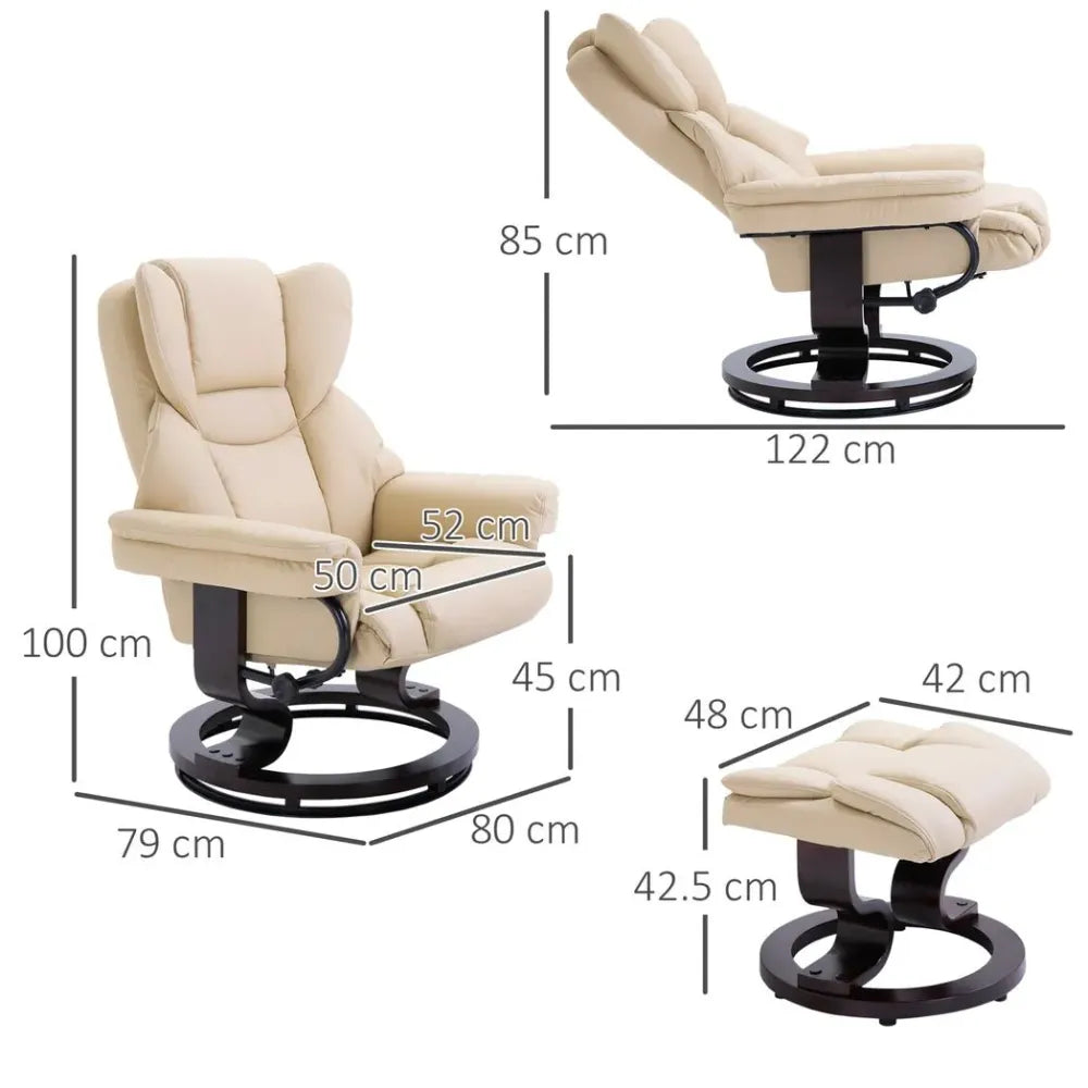 Elegant Cream PU Leather Recliner Sofa Chair & Footstool - Ultimate Comfort!