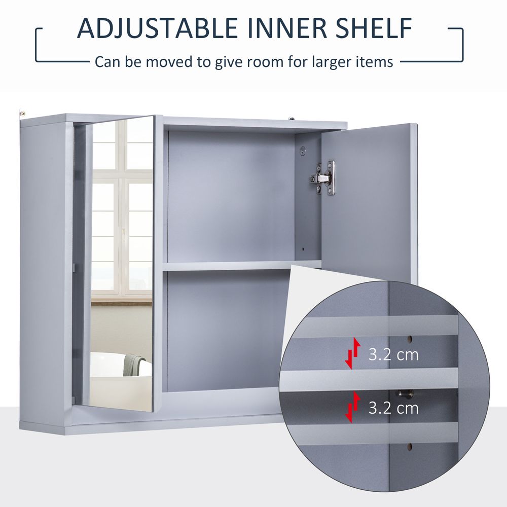 Elegant Wall-Mounted Mirror Cabinet with Adjustable Shelf - Grey Bathroom Storage