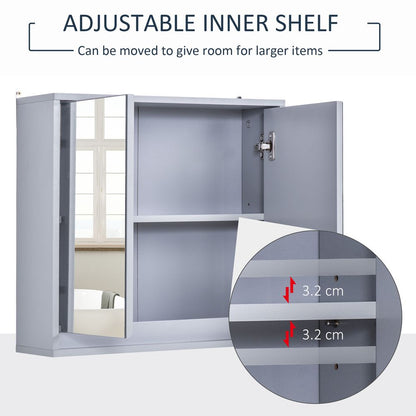 Elegant Wall-Mounted Mirror Cabinet with Adjustable Shelf - Grey Bathroom Storage