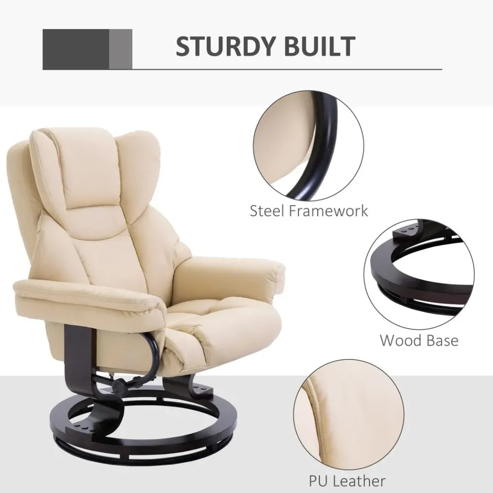 Elegant Cream PU Leather Recliner Sofa Chair & Footstool - Ultimate Comfort!