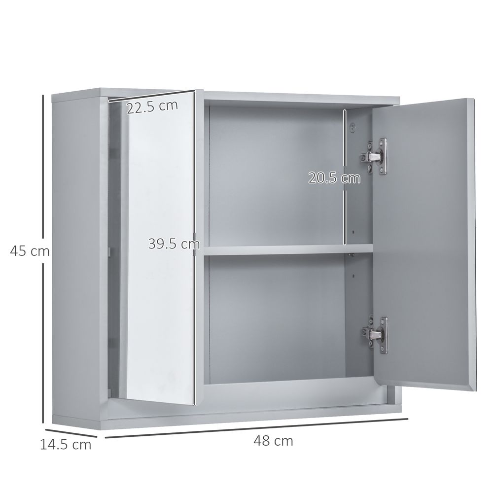 Elegant Wall-Mounted Mirror Cabinet with Adjustable Shelf - Grey Bathroom Storage