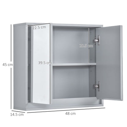 Elegant Wall-Mounted Mirror Cabinet with Adjustable Shelf - Grey Bathroom Storage