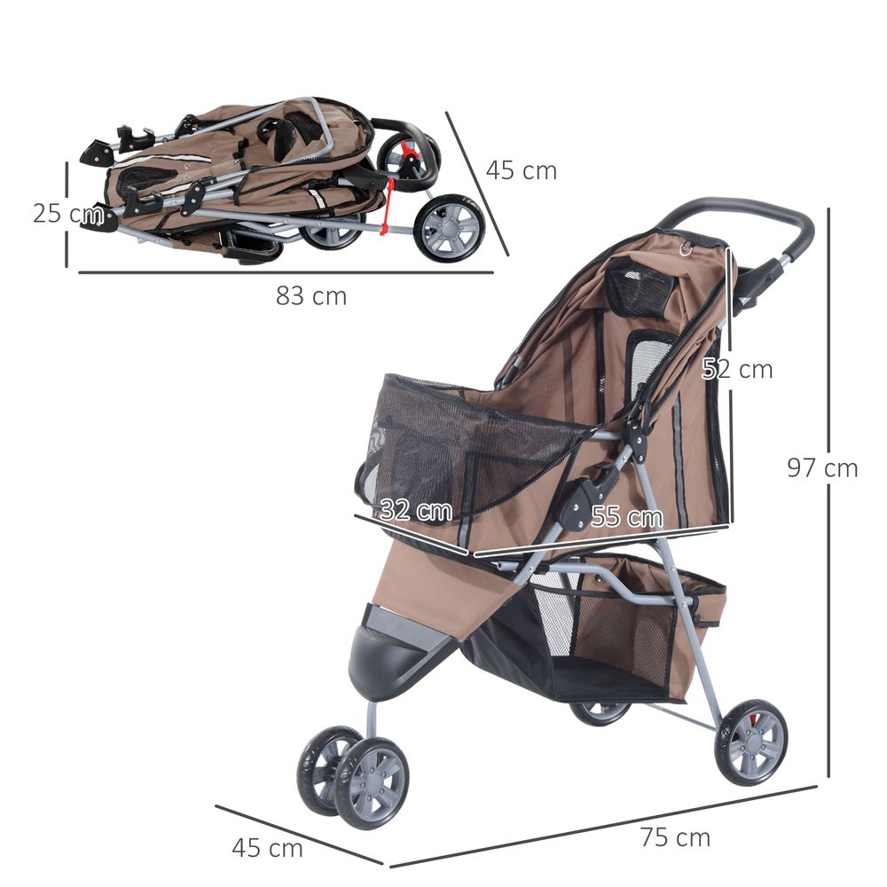PawHut 3-Wheel Pet Stroller: Stylish Carrier for Cats & Dogs on the Go!
