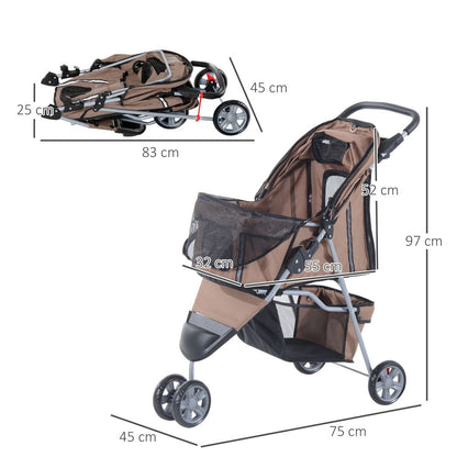 PawHut 3-Wheel Pet Stroller: Stylish Carrier for Cats & Dogs on the Go!