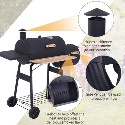Outsunny Portable Charcoal BBQ Grill & Offset Smoker Combo for Ultimate Cooking