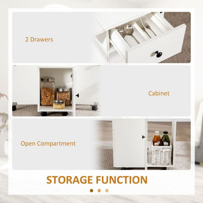 Space-Saving Drop Leaf Dining Table with Storage & Wheels - Versatile White Design