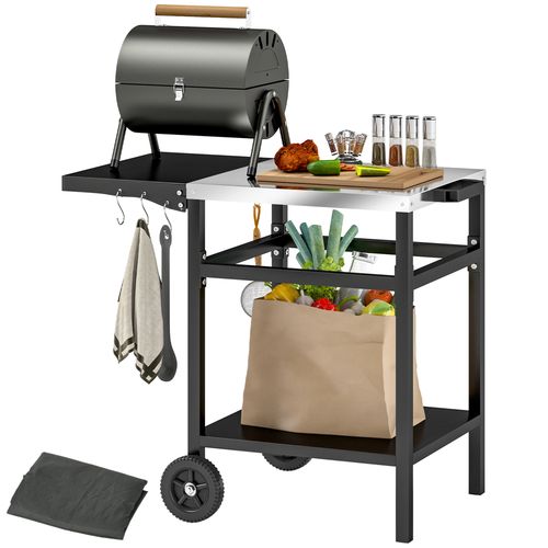 Outsunny Portable BBQ Trolley: Foldable Side Table & Movable Pizza Station