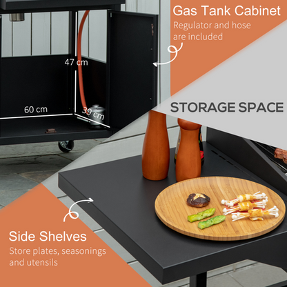 Outsunny Portable 4-Burner Gas Grill: Ultimate BBQ Trolley with Side Shelves