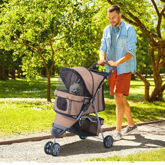PawHut 3-Wheel Pet Stroller: Stylish Carrier for Cats & Dogs on the Go!