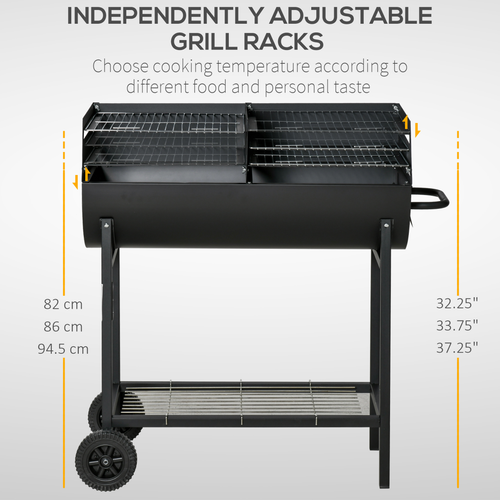 Outsunny Dual-Zone Charcoal BBQ Grill on Wheels - Ultimate Outdoor Cooking!