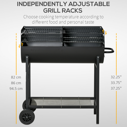 Outsunny Dual-Zone Charcoal BBQ Grill on Wheels - Ultimate Outdoor Cooking!
