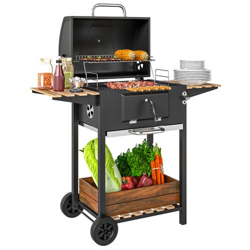 Outsunny Charcoal BBQ Grill: Precision Cooking with Warming Rack & Shelves!