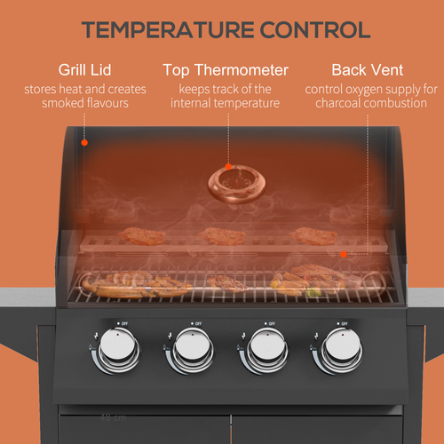 Outsunny Portable 4-Burner Gas Grill: Ultimate BBQ Trolley with Side Shelves