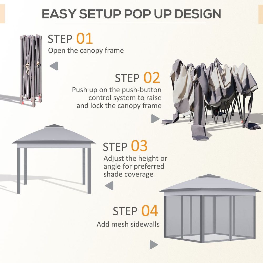 Outsunny Adjustable Pop-Up Gazebo Canopy Tent with Carry Bag – Grey