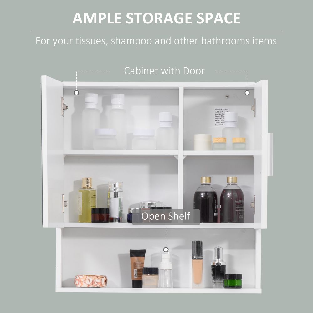 Elegant White Wall-Mounted Mirror Cabinet with Smart Storage & Soft-Close Door