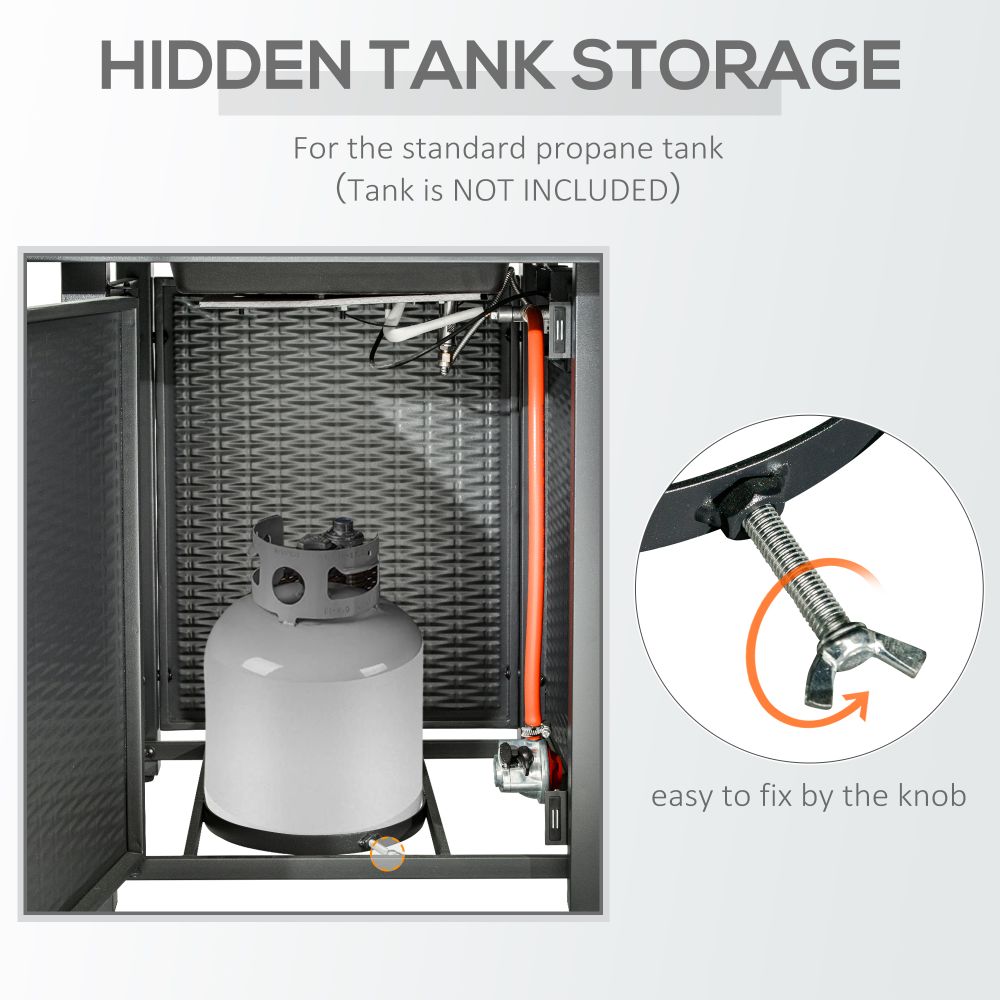 Stylish Square Propane Fire Pit Table with Rattan Design & Smokeless Flame