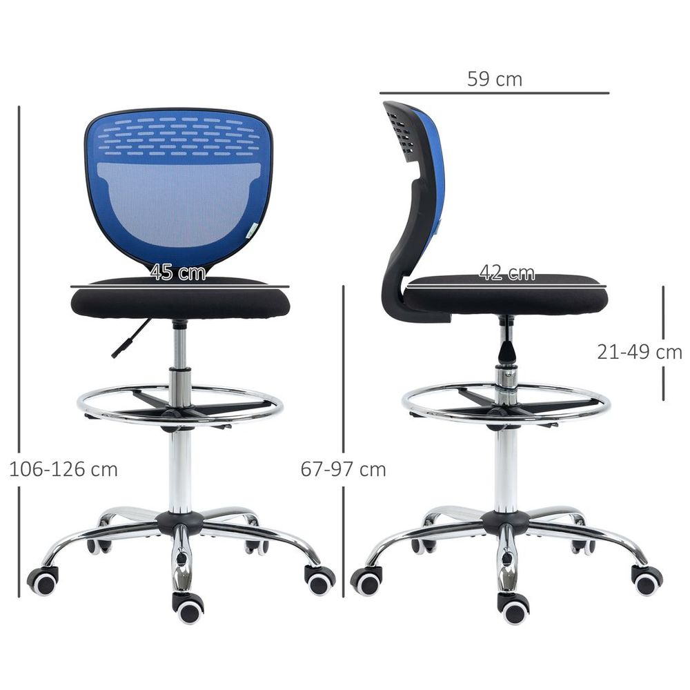 Vinsetto AdjustaDraughtsman Chair - Tall Ergonomic Office Seating in Blue