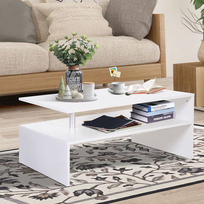 Modern 2-Tier White Coffee Table: Sleek Storage & Display Solution