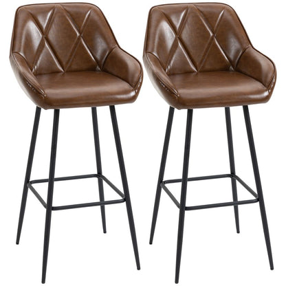 Retro Chic Bar Stools - Set of 2 Stylish Faux Leather Chairs with Steel Frames