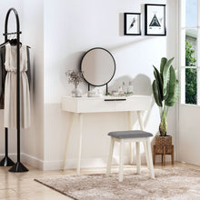 Load image into Gallery viewer, Elegant White Vanity Makeup Set with Round Mirror &amp; Cushioned Stool
