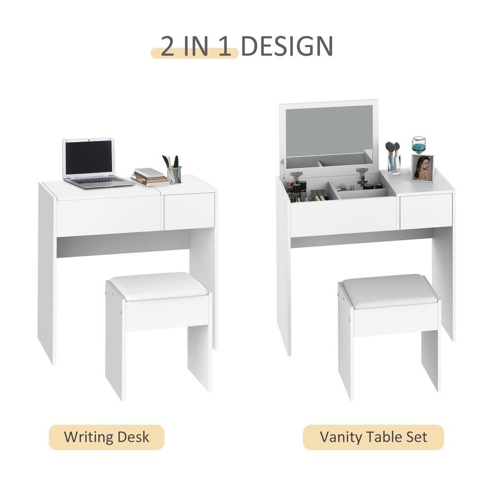Elegant White Vanity Set with Padded Stool - Stylish & Space-Saving Solution!