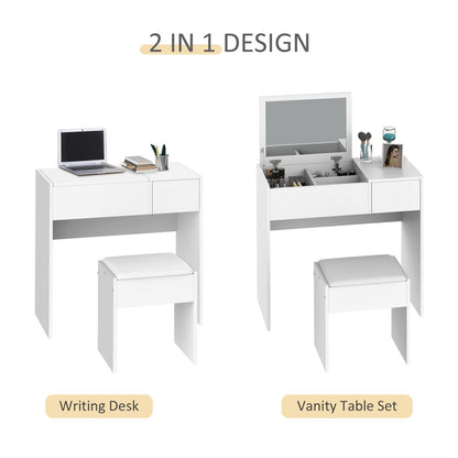 Elegant White Vanity Set with Padded Stool - Stylish & Space-Saving Solution!