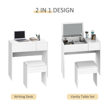 Load image into Gallery viewer, Elegant White Vanity Set with Padded Stool - Stylish &amp; Space-Saving Solution!
