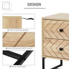 Load image into Gallery viewer, Chic Zig Zag Two-Drawer Bedside Table with Sleek Black Metal Handles
