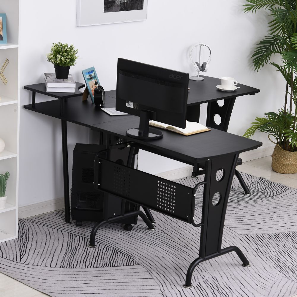 Compact L-Shaped Corner Desk with Steel Frame & CPU Holder for Home & Gaming