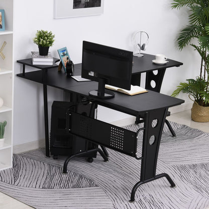 Compact L-Shaped Corner Desk with Steel Frame & CPU Holder for Home & Gaming