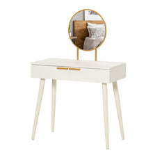 Load image into Gallery viewer, Elegant White HOMCOM Dressing Table with Round Mirror &amp; Gold Accent Drawers
