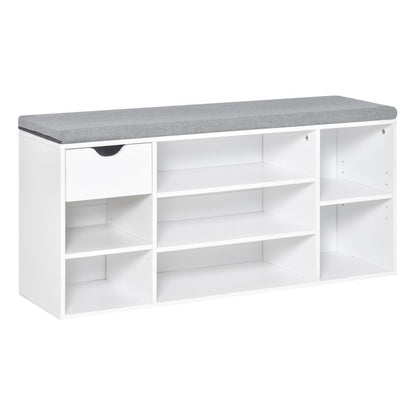 Stylish HOMCOM Shoe Storage Bench with Cushion & Adjustable Shelves - White/Grey