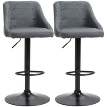 Load image into Gallery viewer, Adjustable HOMCOM Swivel Bar Stools Set of 2 – Modern Fabric Chairs in Grey
