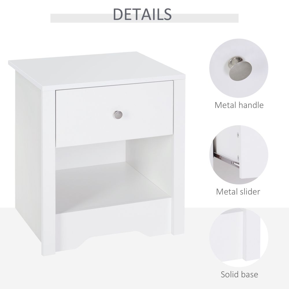 Elegant White Bedside Table with Drawer & Storage - Versatile Home Accent