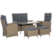 Load image into Gallery viewer, 6-Piece Rattan Dining Set with Tempered Glass Table &amp; Cushioned Armchairs
