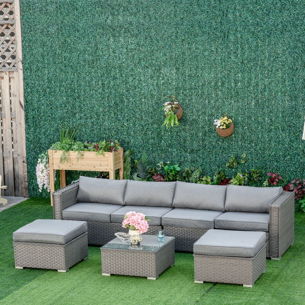 Luxury 5-Piece Rattan Wicker Corner Sofa Set with Cushions - Grey Elegance