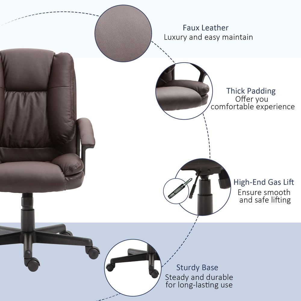 Brown PU Leather Swivel Executive Office Chair with Armrests - HOMCOM