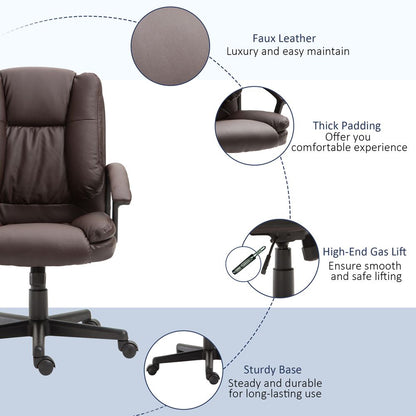 Brown PU Leather Swivel Executive Office Chair with Armrests - HOMCOM