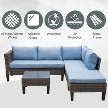 Load image into Gallery viewer, Chic 4-Piece Blue Rattan Outdoor Furniture Set for Stylish Garden Lounging
