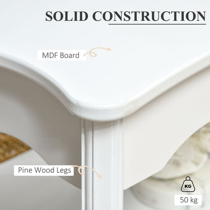 Modern White Coffee Table with Curved Legs & Storage Shelf - 94x44x42 cm