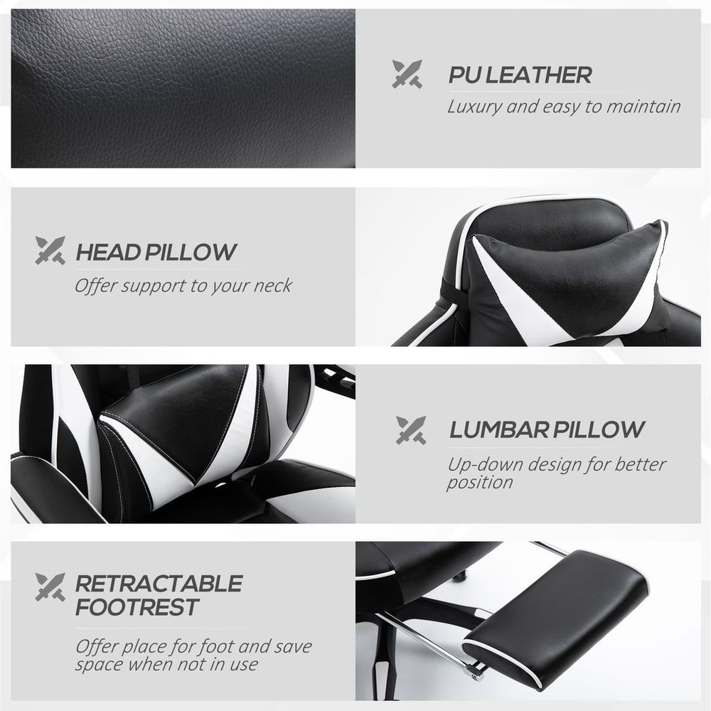 Ergonomic Reclining Gaming Chair with Footrest - Stylish White Office Comfort