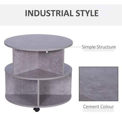 Modern 2-Tier Rolling Coffee Table - Stylish Cement Design & Versatile Storage