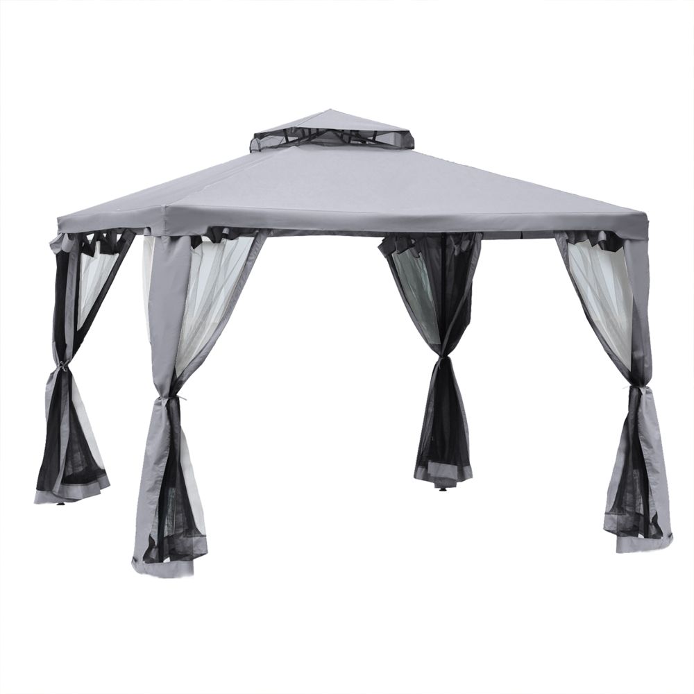 Outsunny 3x3M Metal Gazebo Canopy - Elegant 2-Tier Roof for Garden Parties
