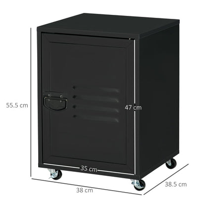Industrial Chic Rolling Bedside Table with Adjustable Storage and Metal Door