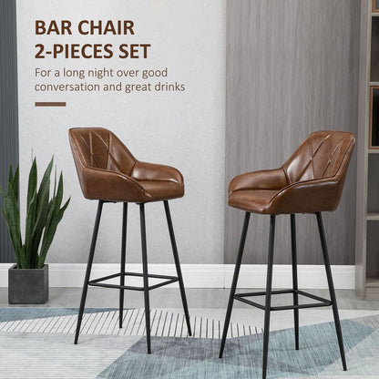 Retro Chic Bar Stools - Set of 2 Stylish Faux Leather Chairs with Steel Frames