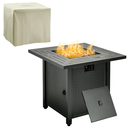 Stylish Square Propane Fire Pit Table with Rattan Design & Smokeless Flame