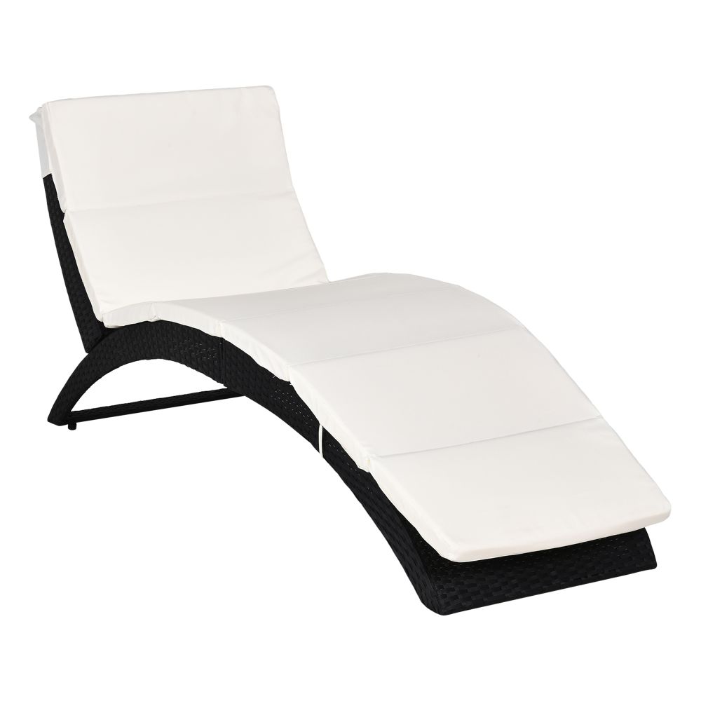 Ergonomic Rattan Sun Lounger with Cushion - Foldable Garden Recliner Chair