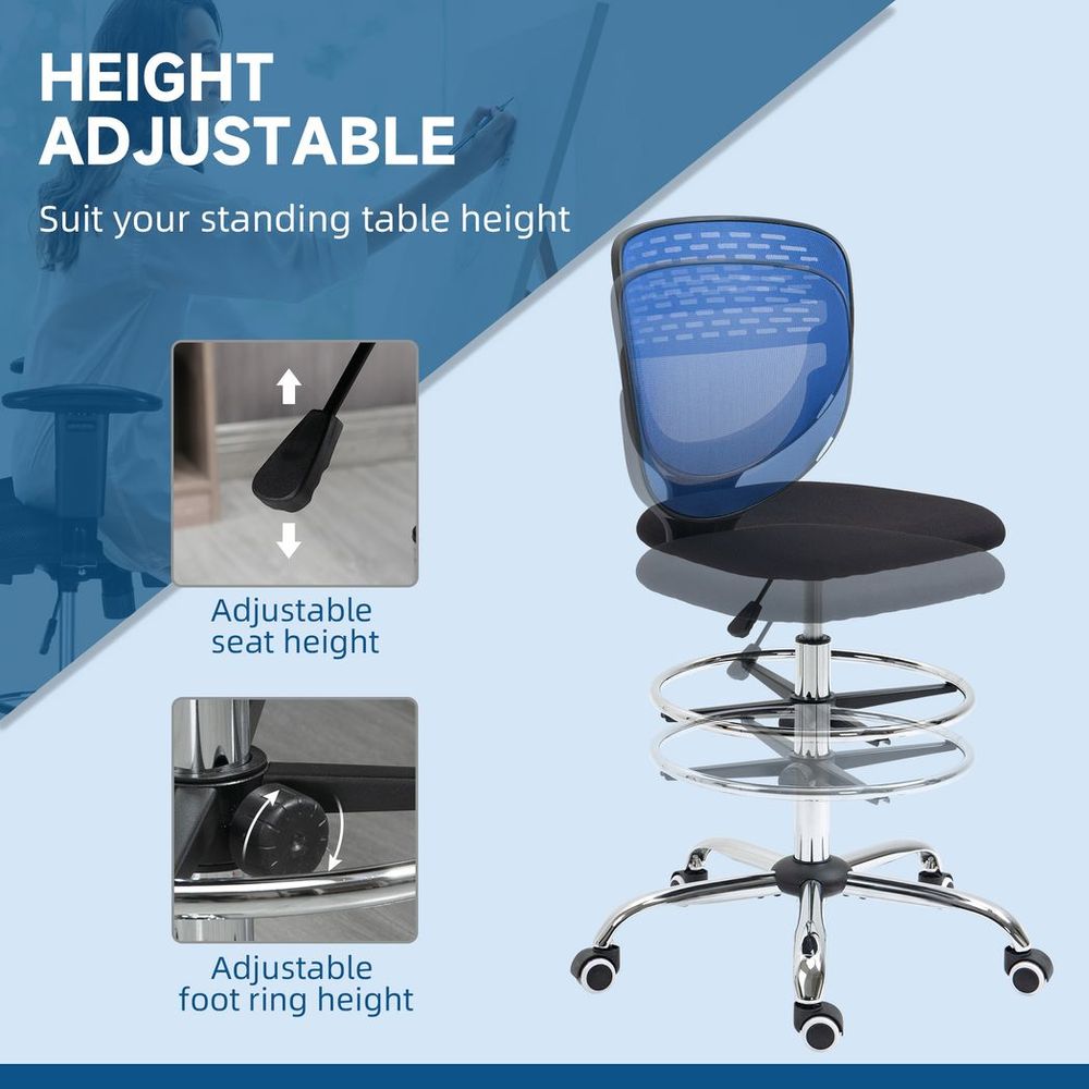 Vinsetto AdjustaDraughtsman Chair - Tall Ergonomic Office Seating in Blue